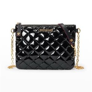 MZ Wallace Ruby Black Lacquer Quilted Crossbody Bag